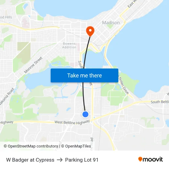 W Badger at Cypress to Parking Lot 91 map