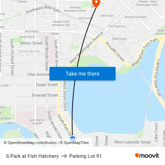 S Park at Fish Hatchery to Parking Lot 91 map