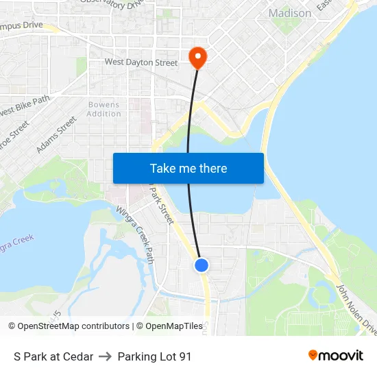 S Park at Cedar to Parking Lot 91 map
