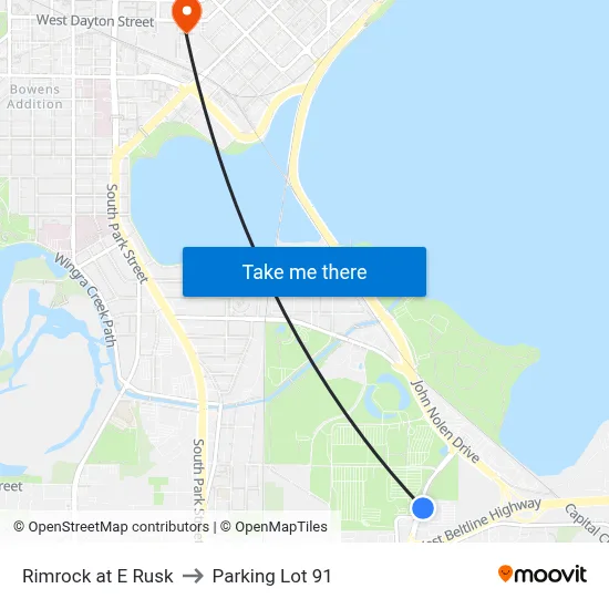 Rimrock at E Rusk to Parking Lot 91 map