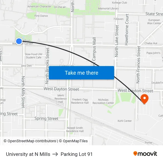 University at N Mills to Parking Lot 91 map