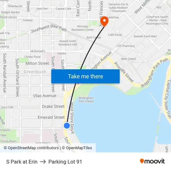 S Park at Erin to Parking Lot 91 map