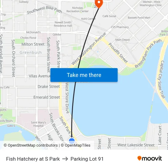 Fish Hatchery at S Park to Parking Lot 91 map