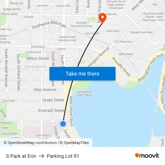 S Park at Erin to Parking Lot 91 map