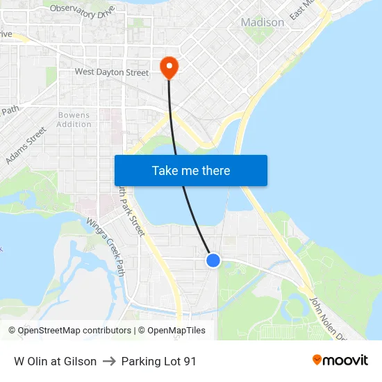W Olin at Gilson to Parking Lot 91 map
