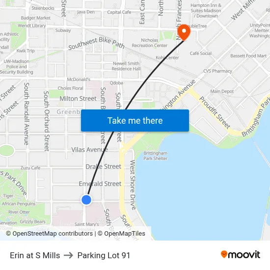 Erin at S Mills to Parking Lot 91 map