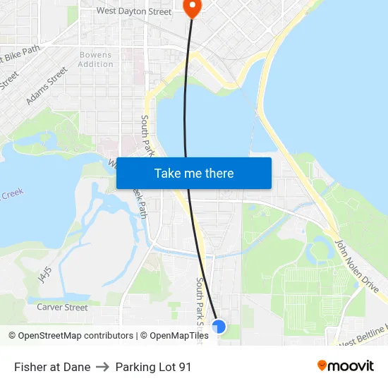 Fisher at Dane to Parking Lot 91 map