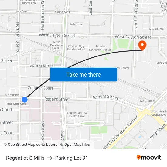 Regent at S Mills to Parking Lot 91 map