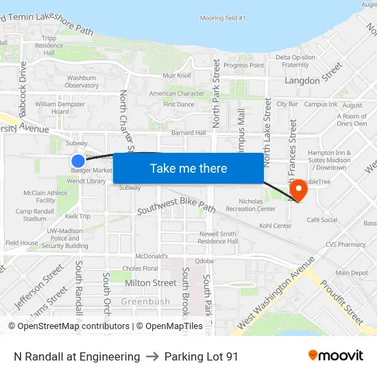N Randall at Engineering to Parking Lot 91 map