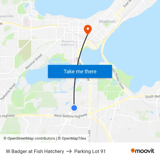 W Badger at Fish Hatchery to Parking Lot 91 map