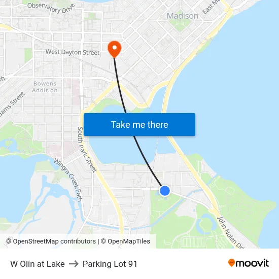 W Olin at Lake to Parking Lot 91 map