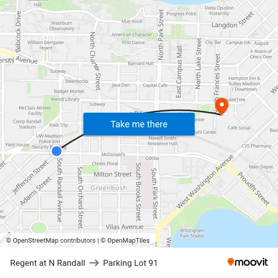 Regent at N Randall to Parking Lot 91 map
