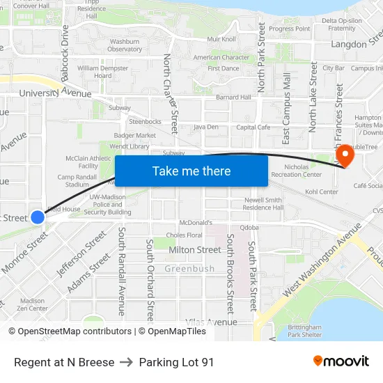 Regent at N Breese to Parking Lot 91 map