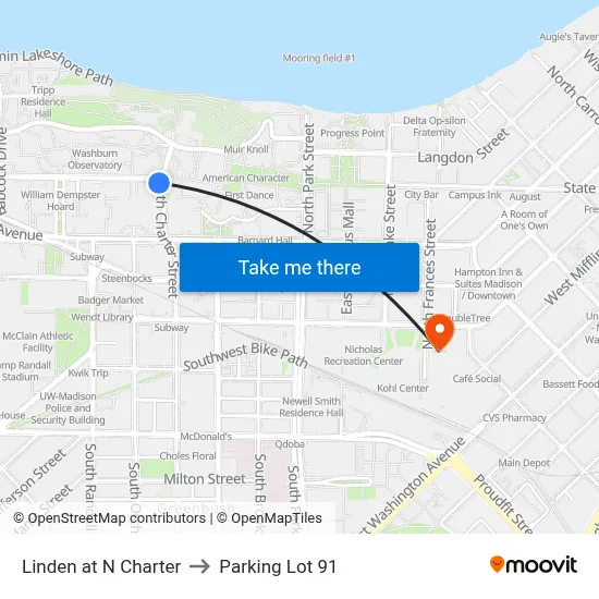 Linden at N Charter to Parking Lot 91 map