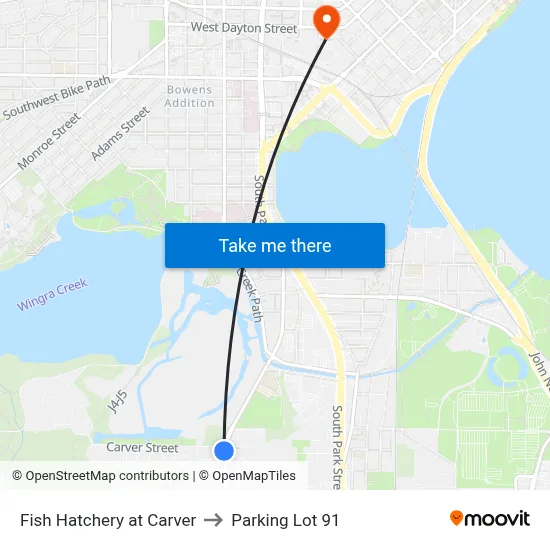 Fish Hatchery at Carver to Parking Lot 91 map