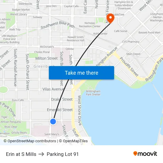 Erin at S Mills to Parking Lot 91 map