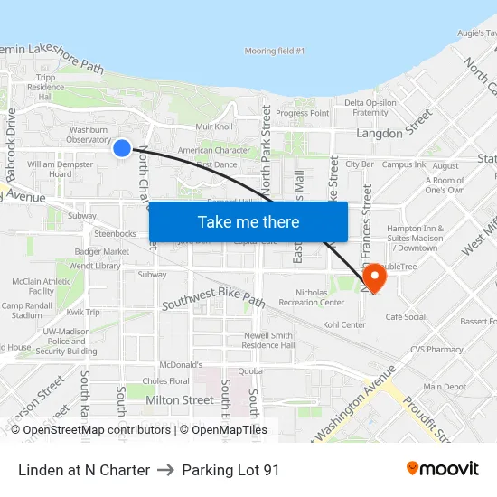 Linden at N Charter to Parking Lot 91 map