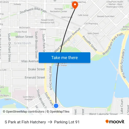 S Park at Fish Hatchery to Parking Lot 91 map