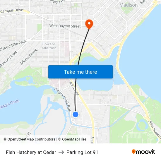 Fish Hatchery at Cedar to Parking Lot 91 map