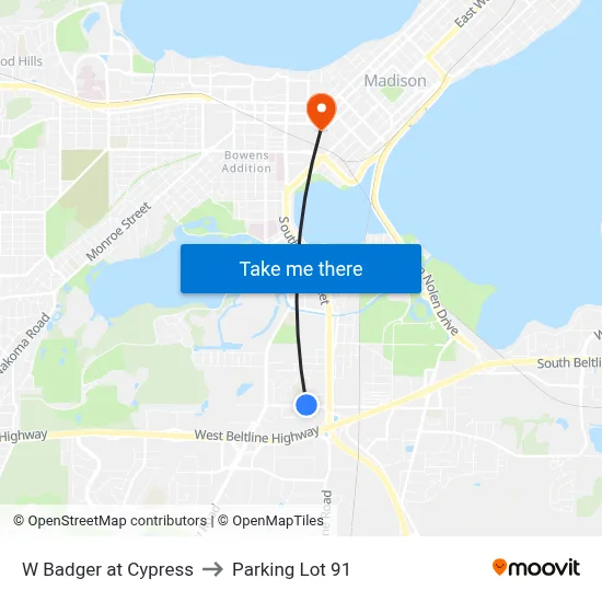 W Badger at Cypress to Parking Lot 91 map