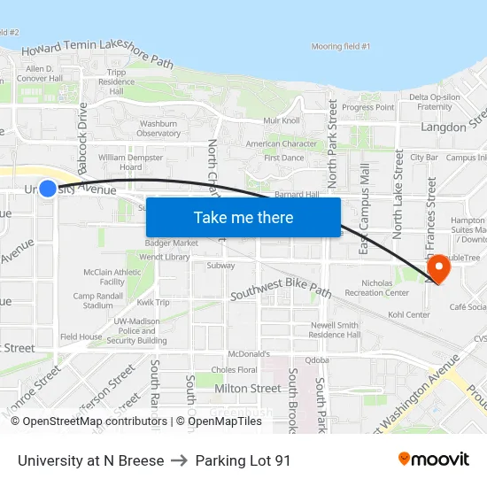 University at N Breese to Parking Lot 91 map