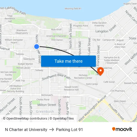 N Charter at University to Parking Lot 91 map