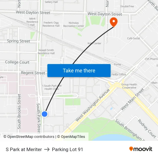 S Park at Meriter to Parking Lot 91 map