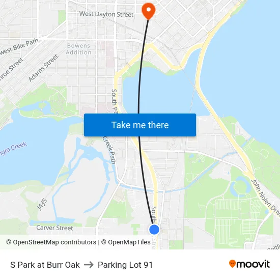 S Park at Burr Oak to Parking Lot 91 map