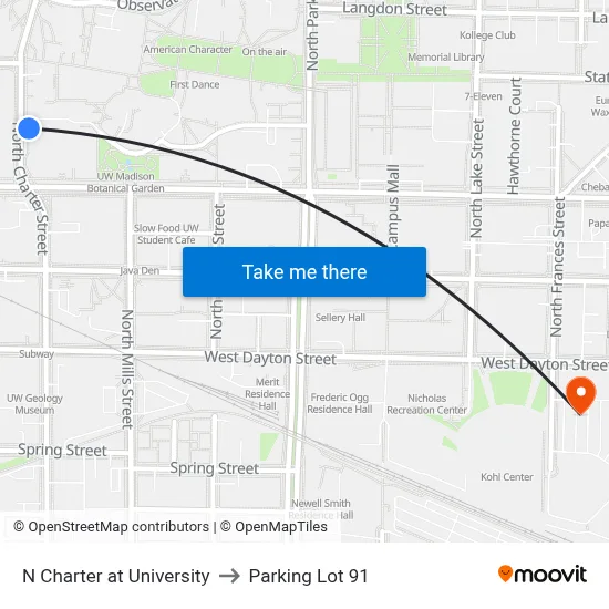 N Charter at University to Parking Lot 91 map