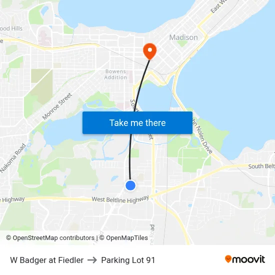 W Badger at Fiedler to Parking Lot 91 map