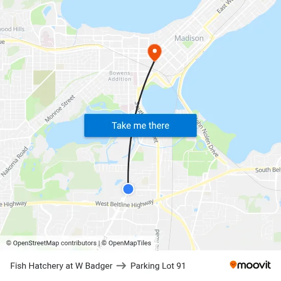 Fish Hatchery at W Badger to Parking Lot 91 map