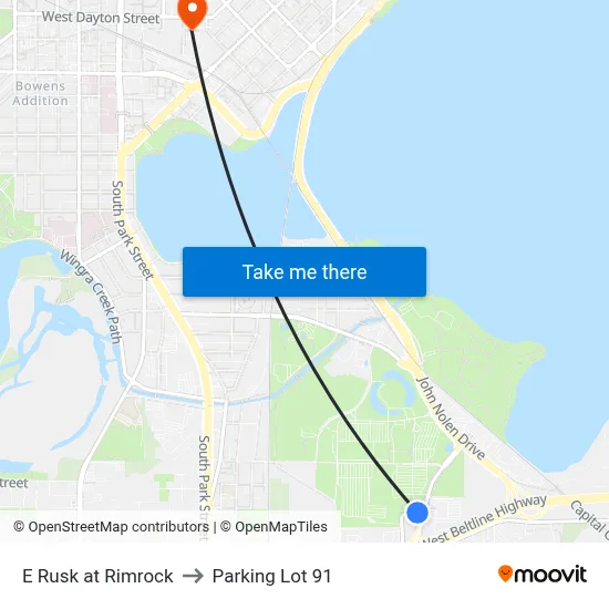 E Rusk at Rimrock to Parking Lot 91 map