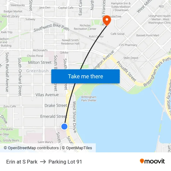 Erin at S Park to Parking Lot 91 map