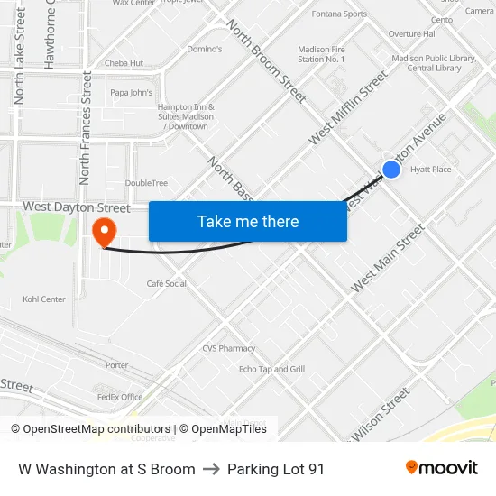 W Washington at S Broom to Parking Lot 91 map