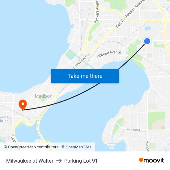 Milwaukee at Walter to Parking Lot 91 map