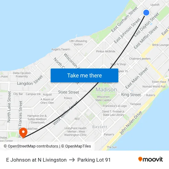 E Johnson at N Livingston to Parking Lot 91 map