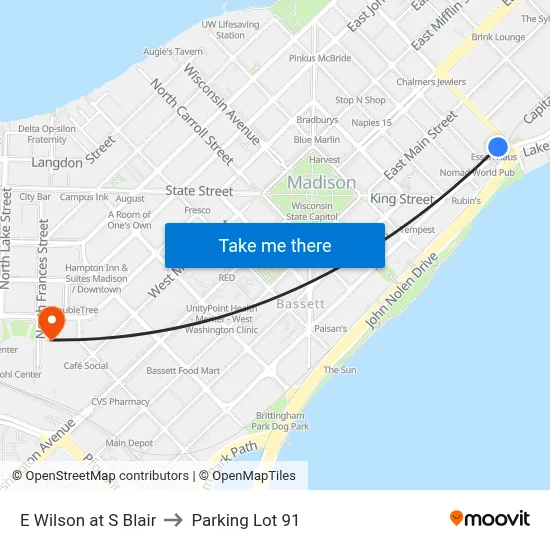 E Wilson at S Blair to Parking Lot 91 map