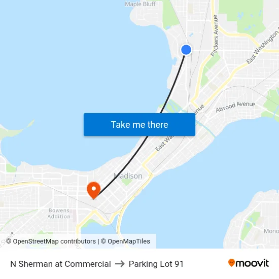 N Sherman at Commercial to Parking Lot 91 map