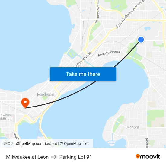 Milwaukee at Leon to Parking Lot 91 map