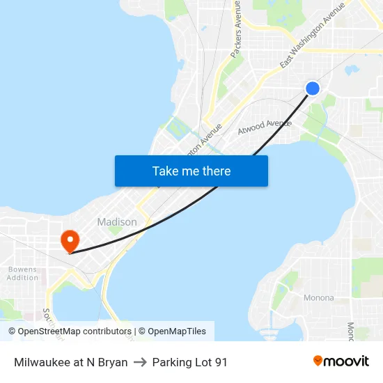 Milwaukee at N Bryan to Parking Lot 91 map