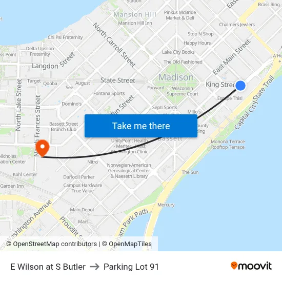E Wilson at S Butler to Parking Lot 91 map