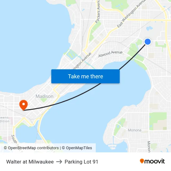 Walter at Milwaukee to Parking Lot 91 map