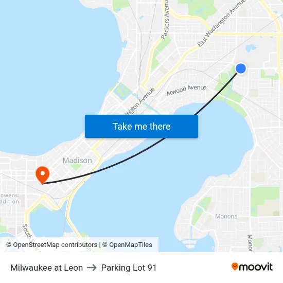 Milwaukee at Leon to Parking Lot 91 map