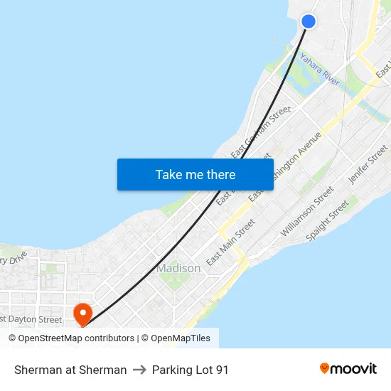 Sherman at Sherman to Parking Lot 91 map