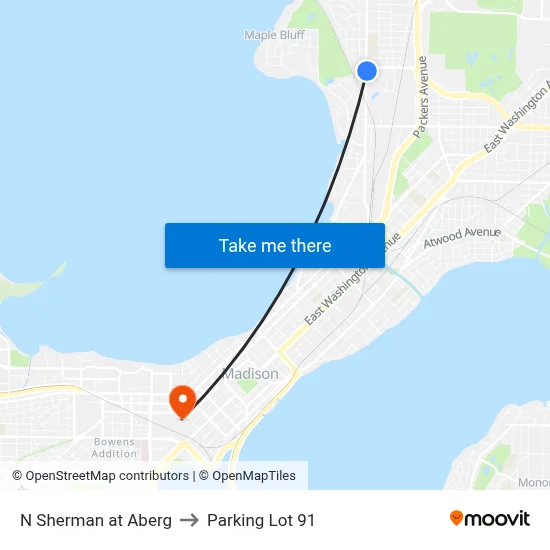 N Sherman at Aberg to Parking Lot 91 map