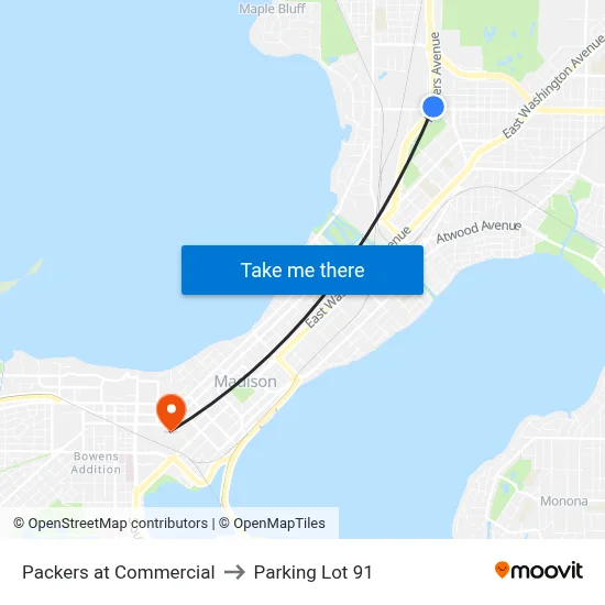 Packers at Commercial to Parking Lot 91 map