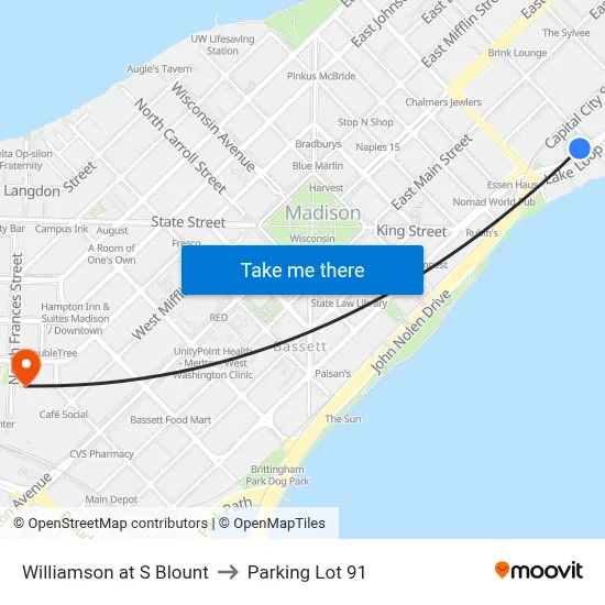 Williamson at S Blount to Parking Lot 91 map