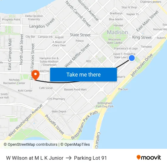 W Wilson at M L K Junior to Parking Lot 91 map
