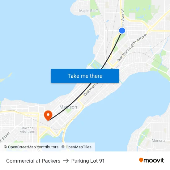 Commercial at Packers to Parking Lot 91 map