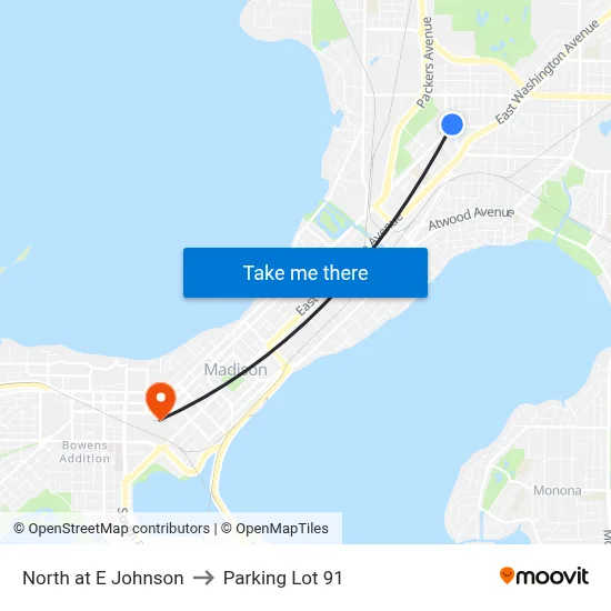 North at E Johnson to Parking Lot 91 map